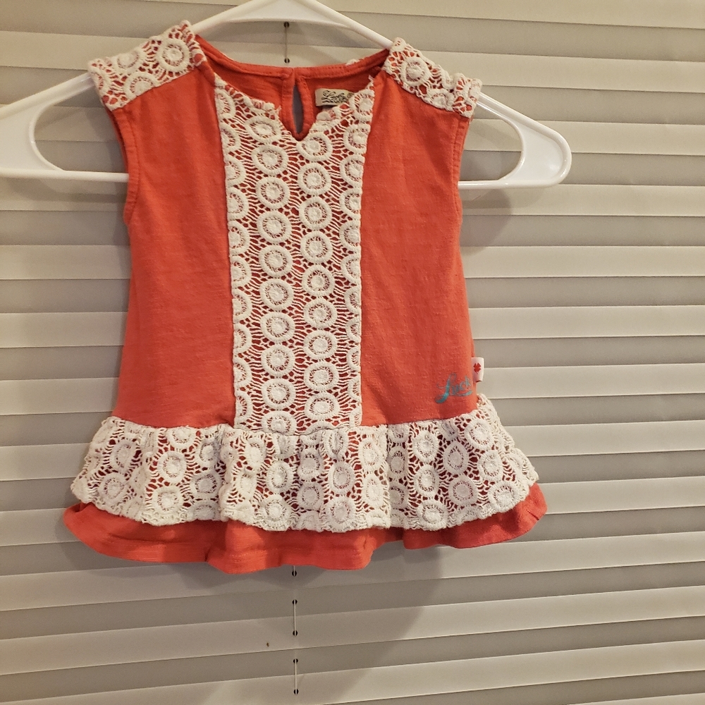 Dress size 2T Lucky brand toddlers Coral color with ivory lace trim